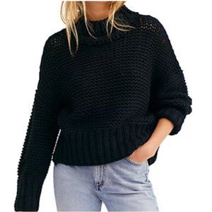 Free People My Only Sunshine sweater black chunky-knit mock neck $108 Medium